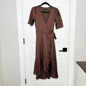 BOBEAU Leopard Print Midi Wrap Dress Rust Size‎ Small